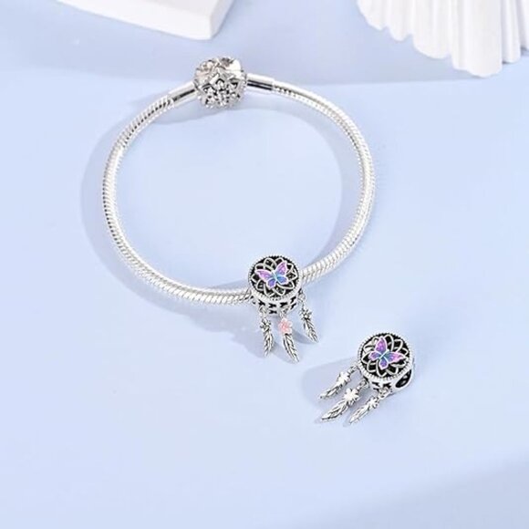 MULA 925 Silver-plated Fantasy Butterfly Pendant with  Butterfly Dreamcatcher  Cool 925 Sterling Silver Charms Hypoallergenic Beads